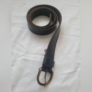Black Leather Belt with Gold Buckle